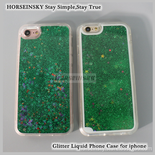 Hard PC and Soft TPU Bling Cover Shell Bling Phone Case for iPhone Shining Star Liquid Case